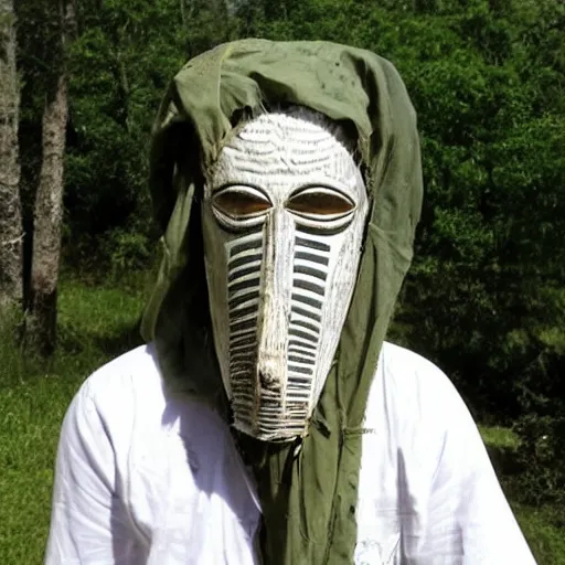 Image similar to the lord of the mosquitoes with an ivory mask.