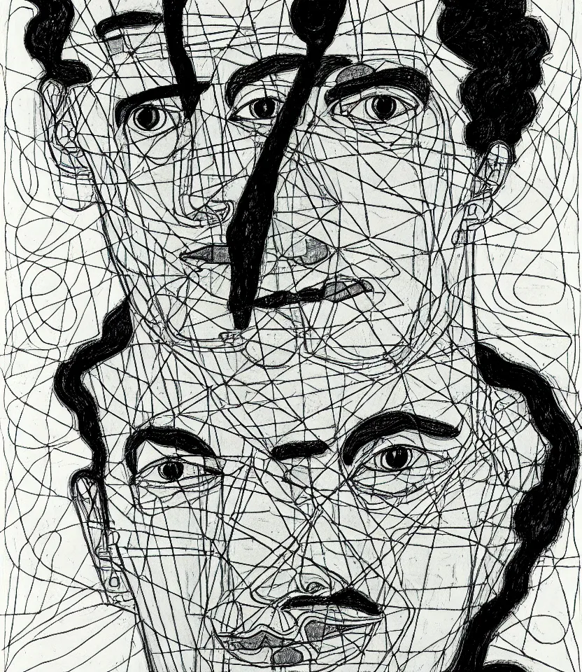 Image similar to detailed line art portrait of henri cartier - bresson, inspired by egon schiele. caricatural, minimalist, bold contour lines, musicality, soft twirls curls and curves, confident personality, raw emotion