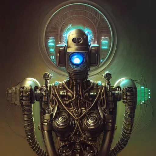 Image similar to low angle shot of a cyberpunk gazmask robot character, intricate, elegant, highly detailed, centered, digital painting, artstation, concept art, smooth, sharp focus, illustration, artgerm, Tomasz Alen Kopera, Peter Mohrbacher, donato giancola, Joseph Christian Leyendecker, WLOP, Boris Vallejo