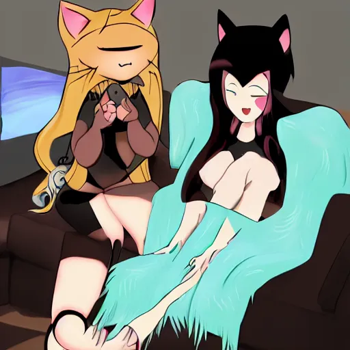 Prompt: catgirl hanging out with a discord mod