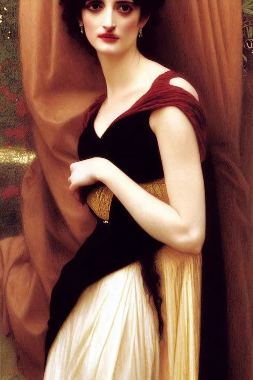 Prompt: eva green angeline jolie in velvet dress painting by rossetti bouguereau, detailed art, artstation