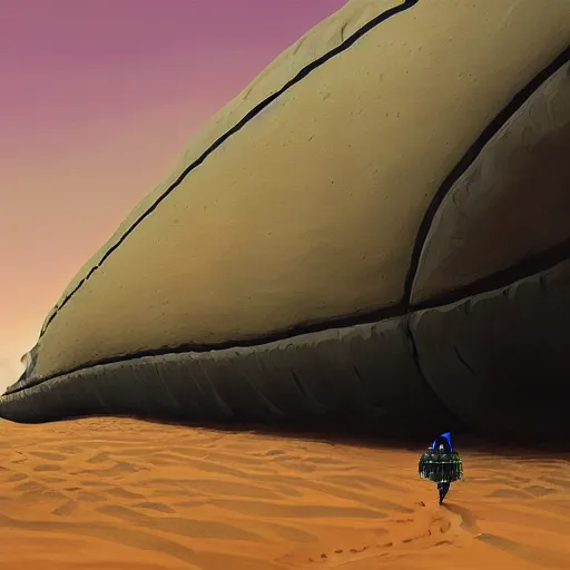 Prompt: A sandworm from Dune, painted by Simon Stalenhag