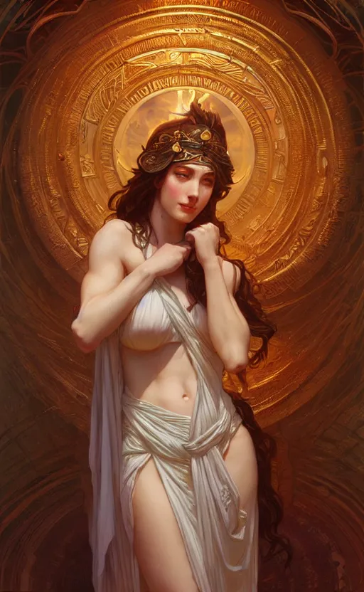 Image similar to the goddess hestia, greek mythology, intricate, upper body, highly detailed, digital painting, artstation, concept art, sharp focus, cinematic lighting, illustration, art by artgerm and greg rutkowski, alphonse mucha, cgsociety