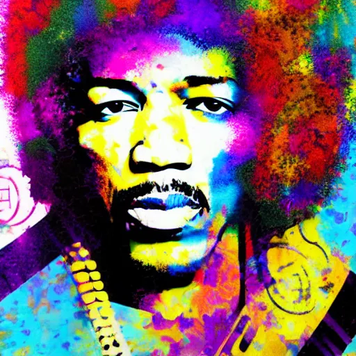 Image similar to jimi hendrix, artistic, abstract, colorful, 8 k, high detail,