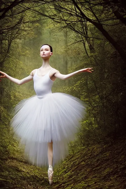 Prompt: a beautiful prima ballerina in white dress in a forest, inspired by thomas eakes & greg rutkowski & xiang duan, perfect symmetry, magic realism, post - processing, extremely hyper - detailed, intricate, soft - lighting, lifelike attributes, masterpiece, pastel'