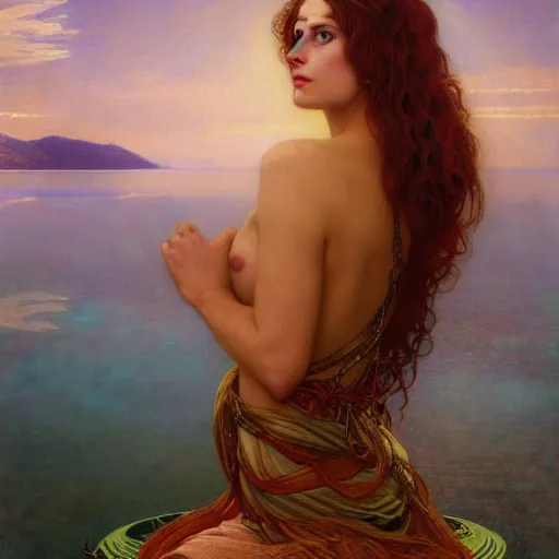 Prompt: portrait of a beautiful alluring female goddess wraith in a glowing lake, detailed, centered, digital painting, artstation, concept art, donato giancola, Dante Gabriel Rossetti, alphonse mucha, Joseph Christian Leyendecker, WLOP, Boris Vallejo, Breathtaking, 8k resolution, extremely detailed, beautiful, establishing shot, artistic, hyperrealistic, beautiful face, octane render