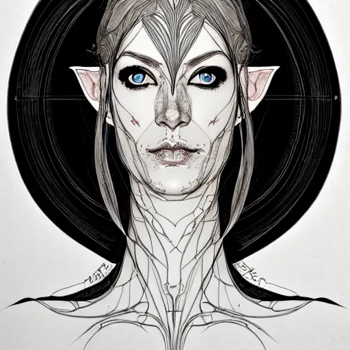 Prompt: centered portrait elven ,intricate, veins, by Hugo pratt, ultradetailed, charachter design, concept art, trending on artstation,