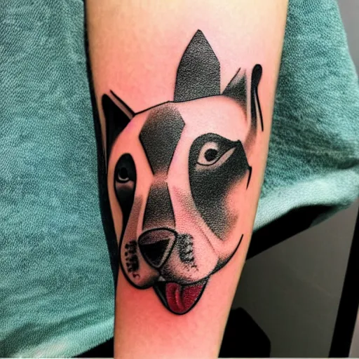 Image similar to tattoo design, stencil, tattoo stencil, traditional, a world famous tattoo of a geometric dog