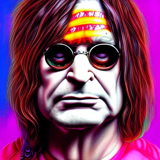 Image similar to An extremely psychedelic portrait of Ozzy Osbourne, surreal, LSD, face, detailed, intricate, elegant, lithe, highly detailed, digital painting, artstation, concept art, smooth, sharp focus, illustration