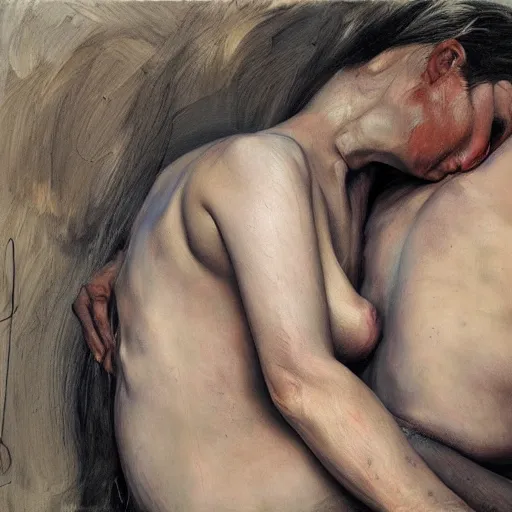 Prompt: lovers by jenny saville. dark atmosphere