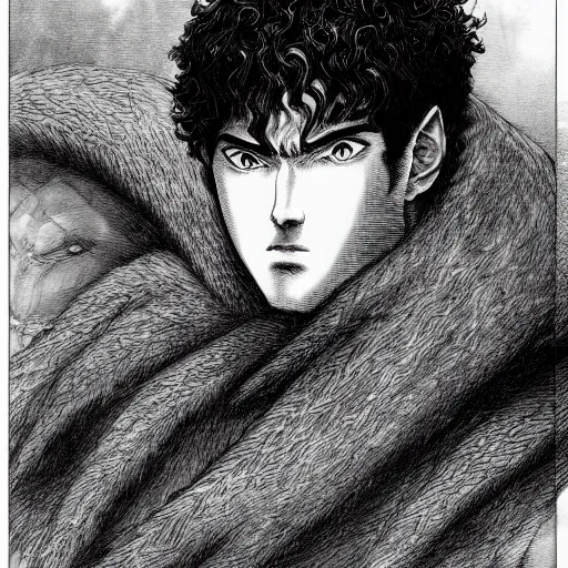 Image similar to a beautiful portrait of man by kentaro miura and gustave dore, berserk style, hyperdetailled manga character