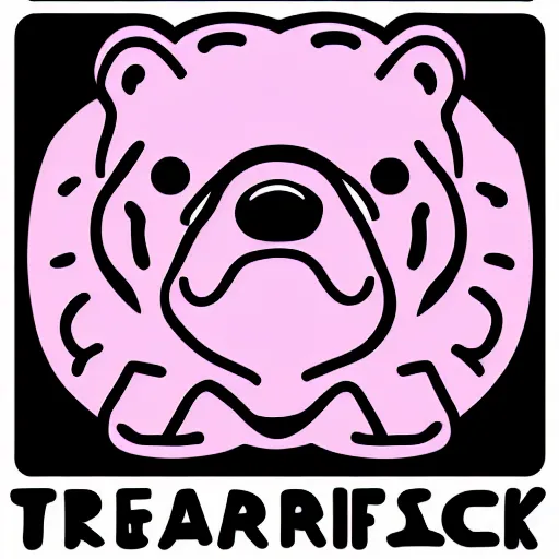 Image similar to a cute pink fluffy vector podcast logo of a streaming bear, golden ratio, iconic, award winning, line art, bold, playful