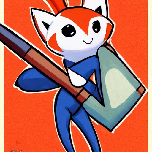 Image similar to a card with a picture of a fox holding a baseball bat, a comic book panel by ken sugimori, featured on pixiv, official art, poster art, 2 d game art, deviantart contest winner