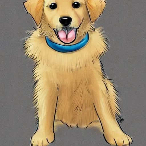 Image similar to a cute golden retriever puppy with cute eyes, drawn in the style of anime