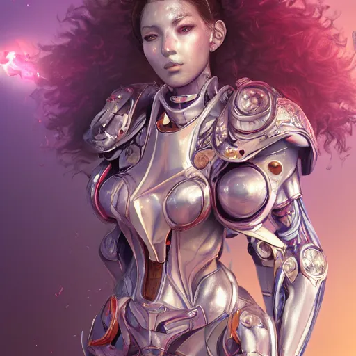 Image similar to studio portrait of lawful good colorful female holy mecha paladin absurdly beautiful, elegant, young sensual graceful woman, ultrafine hyperrealistic detailed face illustration by kim jung gi, irakli nadar, intricate linework, sharp focus, bright colors, matte, octopath traveler, final fantasy, unreal engine highly rendered, global illumination, radiant light, intricate environment