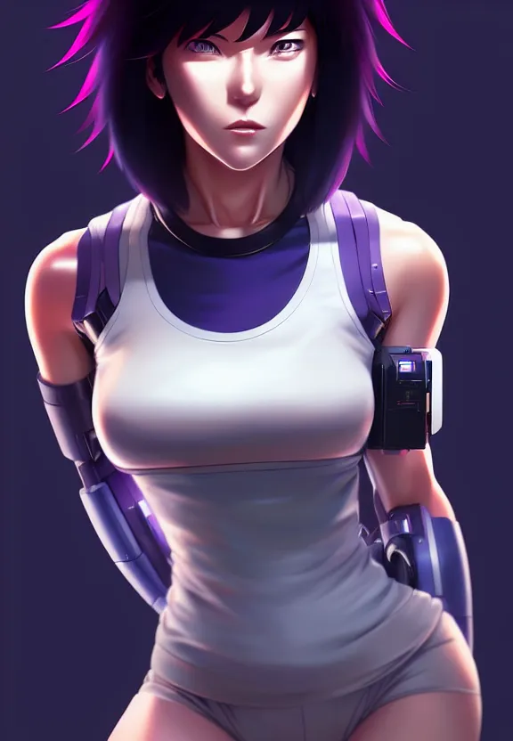 Image similar to a fullbody portrait of motoko kusanagi the major ghost in the shell : : connected to cables, under repairs, maintenance area, technicians : : by ilya kuvshinov, rossdraws, artgerm, sola digital arts, anti aliasing, raytracing : :