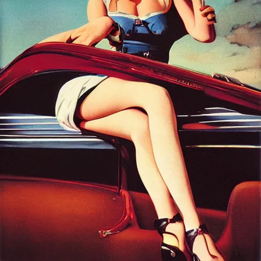 Image similar to woman, city, cars, by gil elvgren, olivia