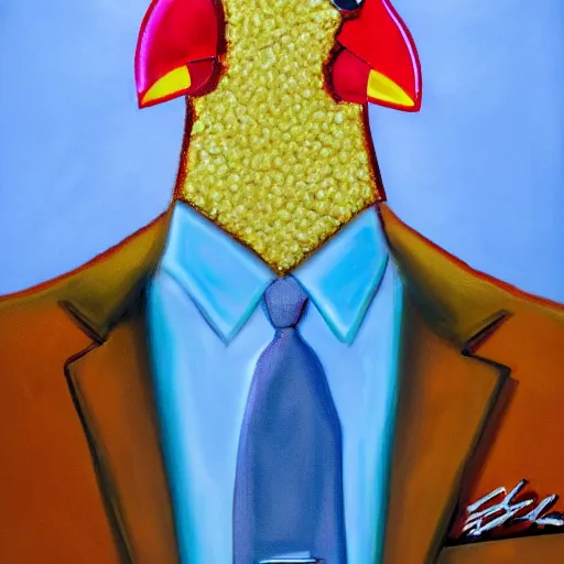 Image similar to a high quality photo of a chicken wearing a suit, realism, 8k, disco diffusion