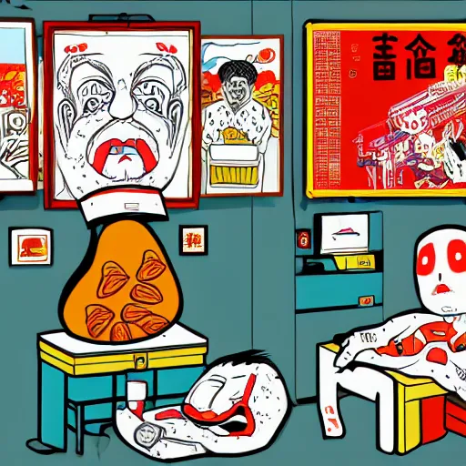 Image similar to chinese surgery operating table, in the style of daniel johnston and outsider art, 8k, line brush, overlaid with traditional chinese adverts