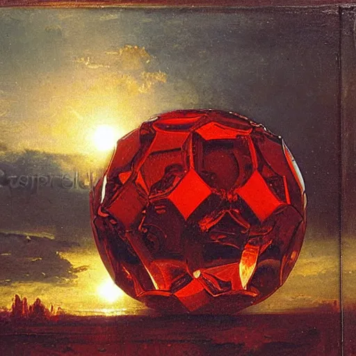 Prompt: chrome spheres on a red cube by jasper francis cropsey