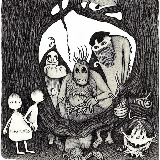 Image similar to limbo, hades, underworld,, by maurice sendak, by edward gorey, by charles addams