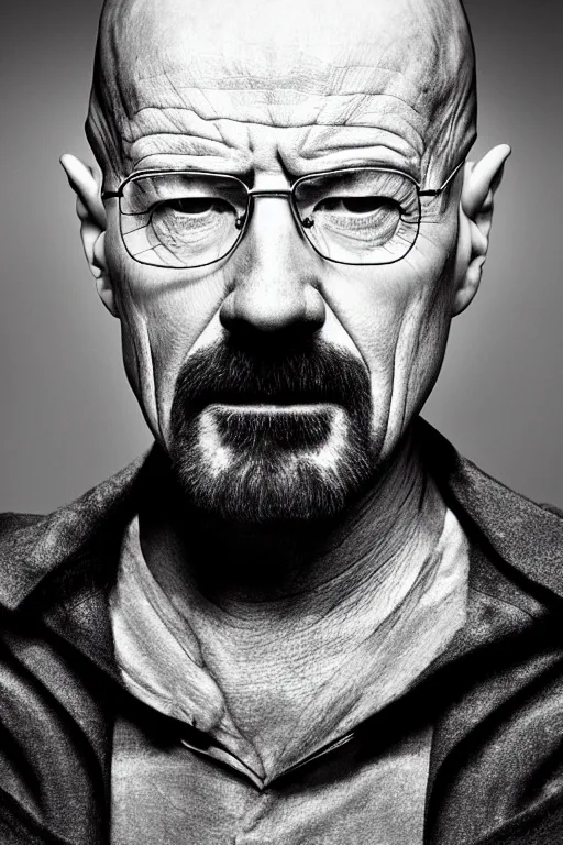 Image similar to Walter White portrait photo by Mark Mann and Lorenzo Agius , award winning, atmosphere, lighting, 1x