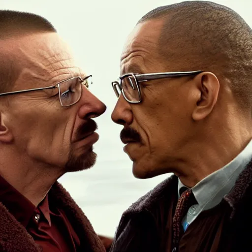 Image similar to Walter White and Gustavo Fring kissing