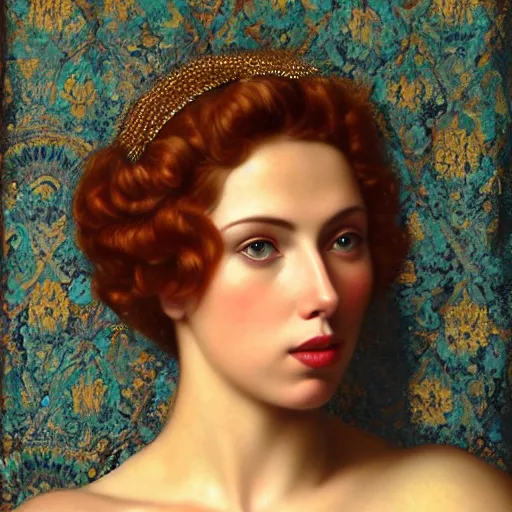 Image similar to beautiful_golden_portrait_of_a_Scarlet Johansson_Grand Odalisque_intricate_oil_paintingby Jo hn_William_Godward_by_Anna_Dittman_by J-H 768-C2.0