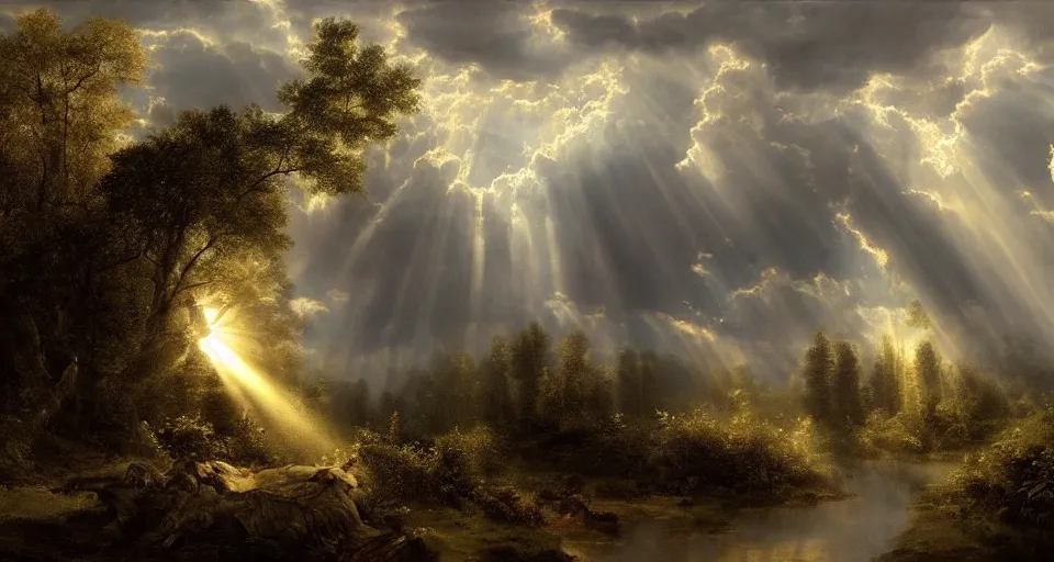 Image similar to heaven!! with angels floating on clouds!! god rays, by eugene von guerard, ivan shishkin, dramatic lighting, concept art, trending on artstation, 8 k