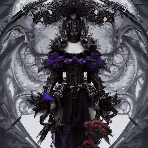 Image similar to actionism, soft painting fractal curiosities carnival, a beautiful nekopara in full gothic armor, symmetry accurate features, focus, very intricate ultrafine details, black white purple volumetric clouds, award winning masterpiece, octane render 8 k hd, tom bagshaw artstyle