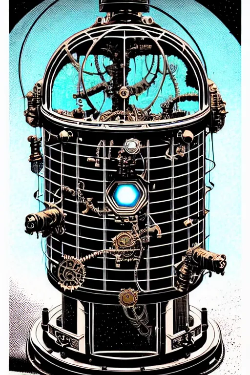 Image similar to steampunk cryo chamber containing a cyclops, high details, intricately detailed, by vincent di fate, inking, 3 color screen print, masterpiece, trending on artstation,, sharp, details, hyper - detailed, hd, 4 k, 8 k