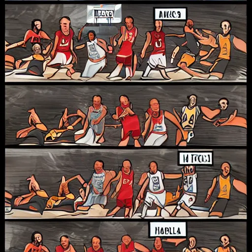 Prompt: The NBA Finals, a game winning shot, 1 on 1 situation, in a Dungeons and Dragons art style, hyper detail