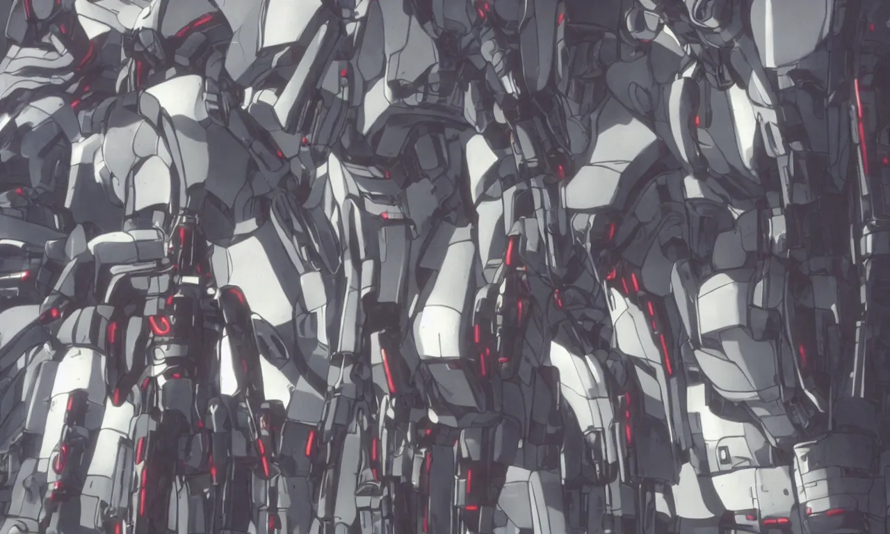 Prompt: a still shot of battle droid from ghost in the shell anime