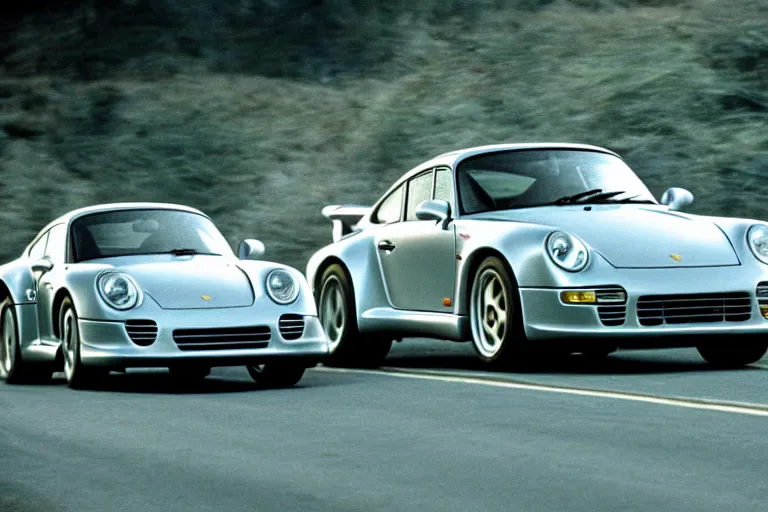 Image similar to Porsche 959 movie still, speed, cinematic Eastman 5384 film