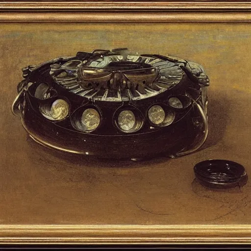 Prompt: Realistic still life of a Jaguar XK straight six engine, by Henri Fantin-Latour, 1866,