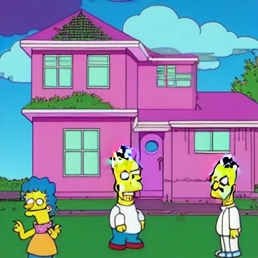 Prompt: the simpsons house in vaporwave style