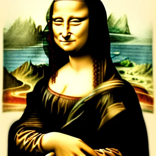 Prompt: Mona Lisa with eyebrows, water color style