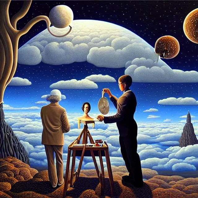 Prompt: an oil on canvas portrait of a man painting a portrait of a beautiful angel, surrealism, surrealist, cosmic horror, rob gonsalves, high detail