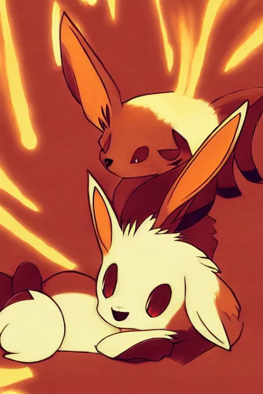 Image similar to An Eevee fox lying on a red carpet, poster art by Ken Sugimori, featured on Pixiv, furry art, anime aesthetic, poster art, 2d