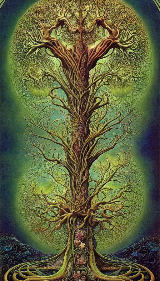 Image similar to tree of life by roger dean and andrew ferez, art forms of nature by ernst haeckel, divine chaos engine, symbolist, visionary, art nouveau, botanical fractal structures, organic, detailed, realistic, surreality