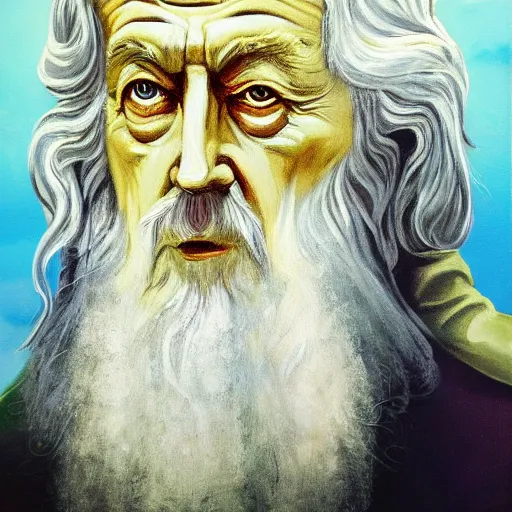 Image similar to gandalf as deity, painting