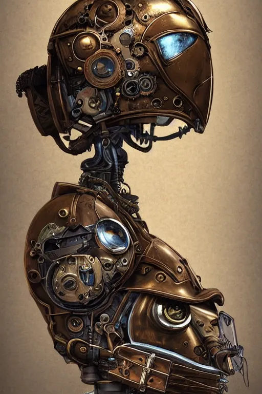 Image similar to steampunk helmet fantasy art mask robot ninja stylized digital illustration sharp focus, elegant intricate digital painting artstation concept art global illumination ray tracing advanced technology chaykin howard and campionpascale and cooke darwyn and davis jack