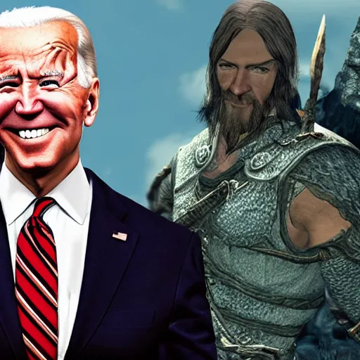 Image similar to joe biden as a skyrim npc