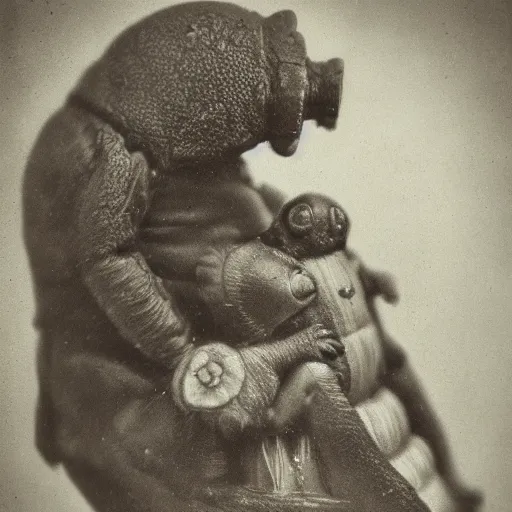 Image similar to tardigrade!!! daguerreotype portrait photograph. inspired by gerard grom and ansel adams. beautiful. cute. happy. highly detailed. old timey.