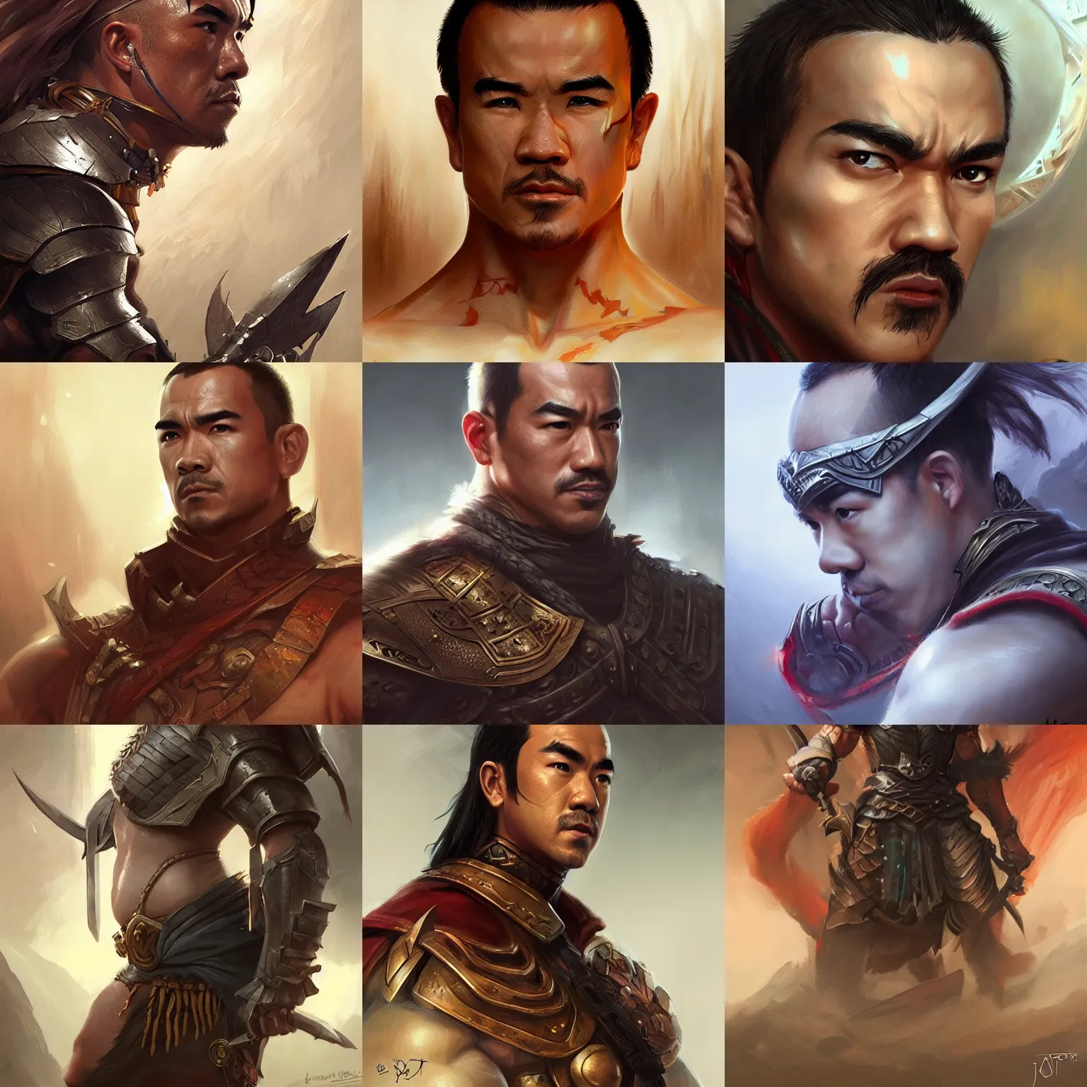 Prompt: warrior, joe taslim, D&D, fantasy, portrait, highly detailed, digital painting, trending on artstation, concept art, sharp focus, illustration, art by artgerm and greg rutkowski and magali villeneuve