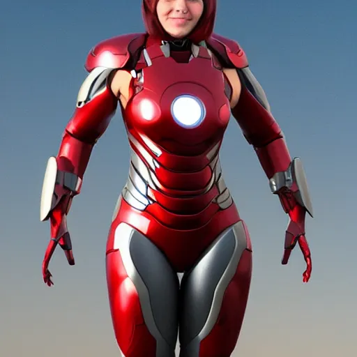 Image similar to female ironman with a curvy feminine body armor shape,