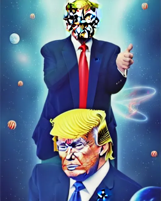 Prompt: digital art, fantasy portrait of donald trump with the number 5 floating in space, by james jean, by ross tran, ultra detailed, character design, concept art, trending on artstation,