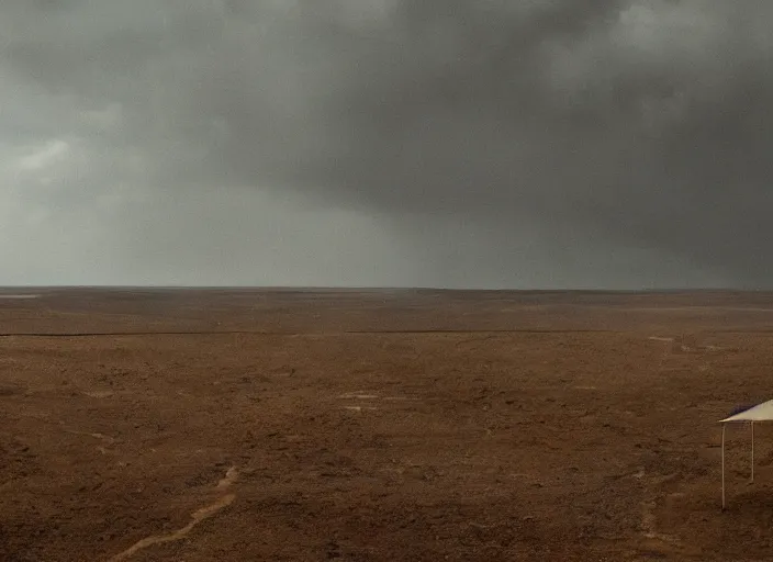 Image similar to A very high resolution image from a new movie, landscape, raining, hot, directed by wes anderson