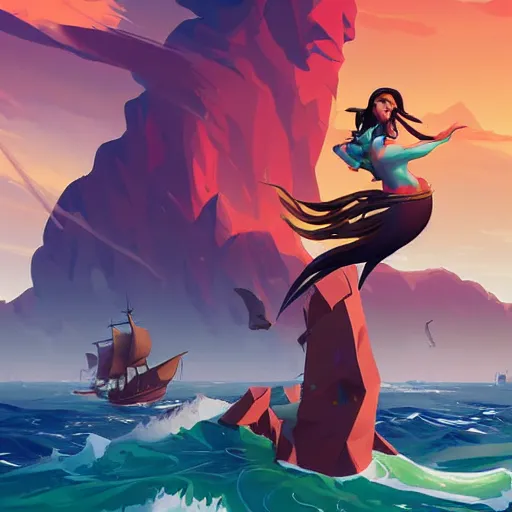 Image similar to painting mermaid treasure on sea of thieves game avatar hero smooth face median photoshop filter cutout vector, behance hd by jesper ejsing, by rhads, makoto shinkai and lois van baarle, ilya kuvshinov, rossdraws global illumination