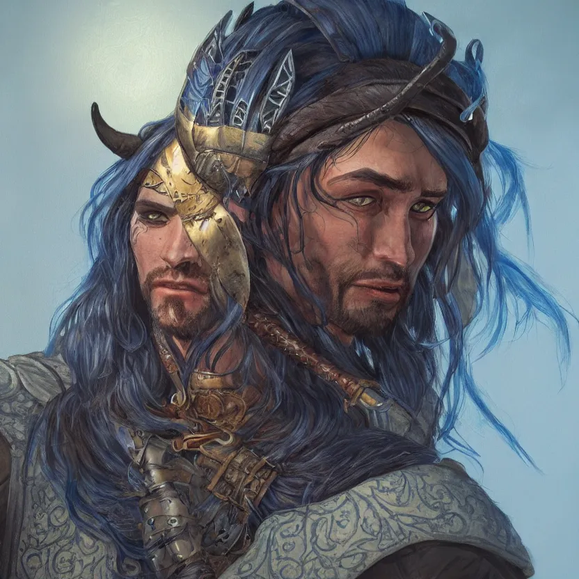 Image similar to an close up oil drawing of a gipsy tiefling in style of witcher, a character portrait by muggur, disco elysium character, featured on deviantart, fantasy art, concept art, official art, hd mod